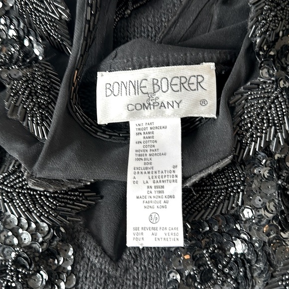 Vintage Bonnie Boerer S 80’s Black Appliqué 3D Sequins Bugle Beaded Sweater - Picture 15 of 16